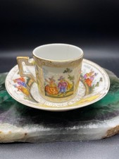 Antique 19th Century Dresden Meissen Mini Cup Saucer Hand-painted Augustus Rex picture