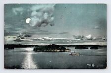 1907 UDB Postcard Muskoka Lakes Ontario Moonlight Over Muskoka Lake Steamer Ship picture