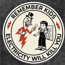 Funny Retro Sticker Vintage Decal Electricity Warning Nostalgic 70s Art picture