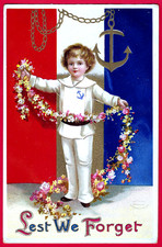 Vtg Clapsaddle Memorial Day Boy Sailor Floral Garland Patriotic A/S PC Emb c1911 picture