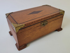 Charming Antique Vintage Wooden Jewelry or Keepsake Box  with Inlayed Designs picture