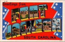 Fort Jackson SC Large Letter Linen Postcard WWII Military Training Scenes picture