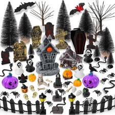 88 PCS Halloween Village Accessories Set Halloween Haunted Houses Village Miniat picture