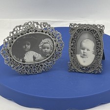 Vintage Miniature Ornate Picture Frames Lot of 2 BT Pewter Victorian Style picture
