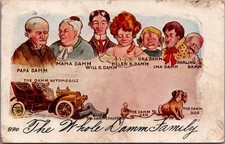 1907 The Whole Damm Family Humorous Cartoon Postcard Damm Automobile Dog picture