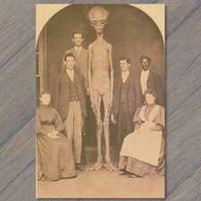 POSTCARD Alien Grey Tall Humanoid Group Victorian Sepia Oddity Paranormal UFO picture