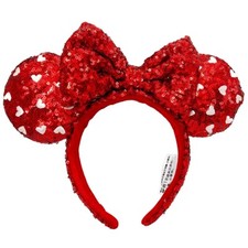 Mickey Mouse Red Heart Sequin Bow Cute Minnie Ears Disney Park Headband 2022 picture