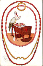 POSTCARD-Comic Humor, Stork Delivers Letter To Baby In Cribb picture