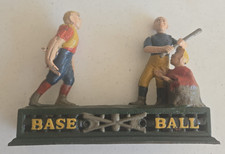 Vintage Cast Iron Baseball Mechanical Coin Bank Tested and Works picture