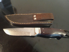 Rare Vintage JIM ORT-OZ Custom Handmade Damascus 8.75'' Hunting Knife w/ Sheath. picture