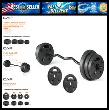CAP Barbell Threaded Curl Bar Set with 50 LB Cement Grip Weight Plates | EZ Curl picture
