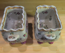 Pair Chinese Famille Rose Porcelain Cachepot Planters Footed Gilt Marked picture