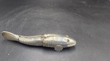 Vtg Silver European Articulated Wiggle Red Eyed Movable Fins Fish Figurine picture