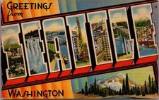 Vintage Greetings from Seattle Washington Large Letter Postcard 1944 Postmark picture