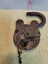 Q-Vintage Antique Evers Iron & Brass LeverSafety Padlock With Key. Does NOT Lock picture