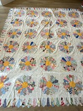 Vintage 1940s Dresden Plate Quilt Top 82x94 Feedsack Calico Full Queen Cottage picture