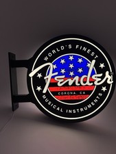 Fender Guitars 13” Pub Style Dual Side Light Up LED Sign Gas Station Mancave picture