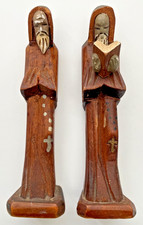 Two Vintage Hand Carved Wooden Monks In Prayer 6