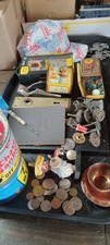 ANTIQUE JUNK. DRAWER LOT COINS, JEWELRY, Tins Marbles New Beer Cap 5 Lbs picture