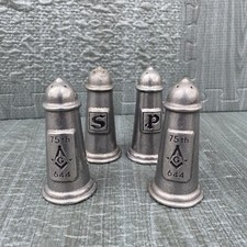 Vintage Masonic Tyrian Lodge No. 644 Pewter Salt Pepper Shakers Freemasony Lot 2 picture