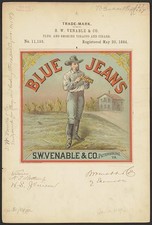 Petersburg VA 1884 S W Venable Blue Jeans Tobacco Trademark Registration picture