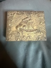 Antique Nautical Tall Masted Ship Metal Cig Or Trinket Box picture