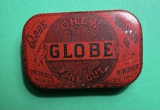 RARE Vintage Chew Globe Fine Cut Tobacco Flat Tin Late 1890's Detroit MICH picture