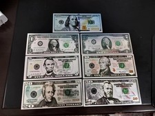 SET, US, 1 2 5 10 20 50 100 Dollars, 7Pcs Silver Foil Plastic Novelty Banknote picture