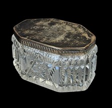 Antique French Cut Crystal Jewelry Casket Silverplate Vanity Box picture