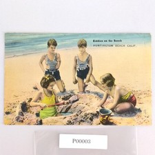 Vintage 1942 Postcard Kiddies Huntington Beach California Linen Color Children picture