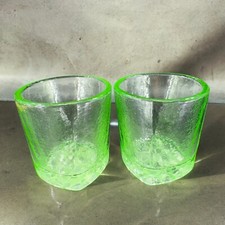 Fire & Light Green Recycled Glass Tumbler On the Rocks Square Signed Set 2 picture
