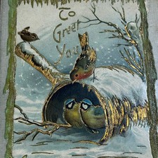  c1910 Embossed Holly Nuthatch Birds Christmas Greetings Postcard Germany PA2 picture
