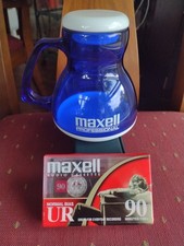 Vintage Maxell Professional Clear Blue Plastic Wide Base Mug & Blank Cassette  picture
