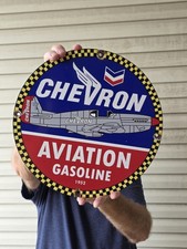 VINTAGE 1952 CHEVRON AVIATION GASOLINE PORCELAIN SIGN 12