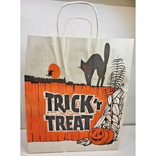 Vintage Trick Or Treat Bag NOS Volm Bag Company USA Black Cat Halloween Large R picture