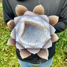 5.5LB  Drunken agate lotus hand carved meditation crystal display decoration picture