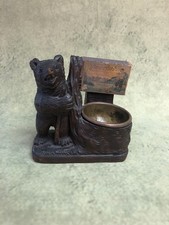 Vintage Swiss Black Forest Hand Carved Wood Bear Ashtray with Matchbook & insert picture