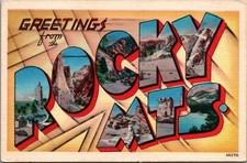 Greetings from the Rocky Mountains Large Letter Linen Postcard 48270 picture
