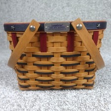 Longaberger 2003 Bee Basket Signed Handwoven Patriotic Red Blue Stars Americana picture