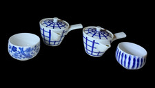 Vintage Japanese Porcelain Kyusu Side Handle Teapot Mismatched Cups Tea Set 4pc picture