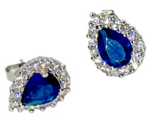 Silver-Tone Blue Teardrop Rhinestone Stud Earrings picture