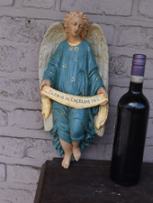 Antique chalk wall statue nativity angel with latin text religious picture
