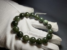 12mm Natural Hetian Jade Bracelet – Qiemo Green Sugar Hotan Nephrite Jade picture