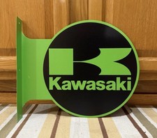 Kawasaki Flange Sign Motorcycle Parts Dirt Bike 2 Sided Vintage Style Wall Decor picture
