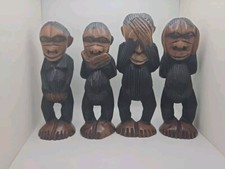 African hand Carved 4 Wise Old Monkeys Set picture