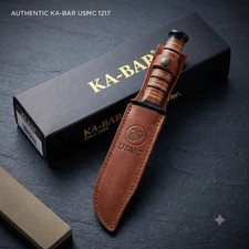 KA-BAR USMC 1217 Straight Edge Fighting Combat Knife Leather Handle & SheatH new picture