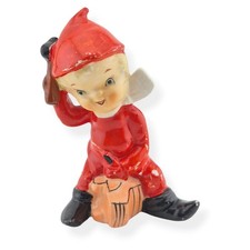 Vintage Thames Japan Pixie Elf Baseball Catcher Salt Pepper Shaker Red 1950s picture