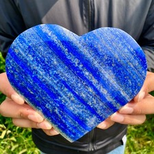 1.7LB Blue Lapis Lazuli Heart Gemstone Palm Stone Meditation Energy Crystal Orn picture