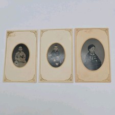 (x3) Smiling Young Children Tintype Photo 1870 Antique Named 1/9 Plate Boy Girl picture