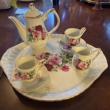 Vintage Miniature Child's Tea Set Victorian Rose & Gold Trim Display Only picture